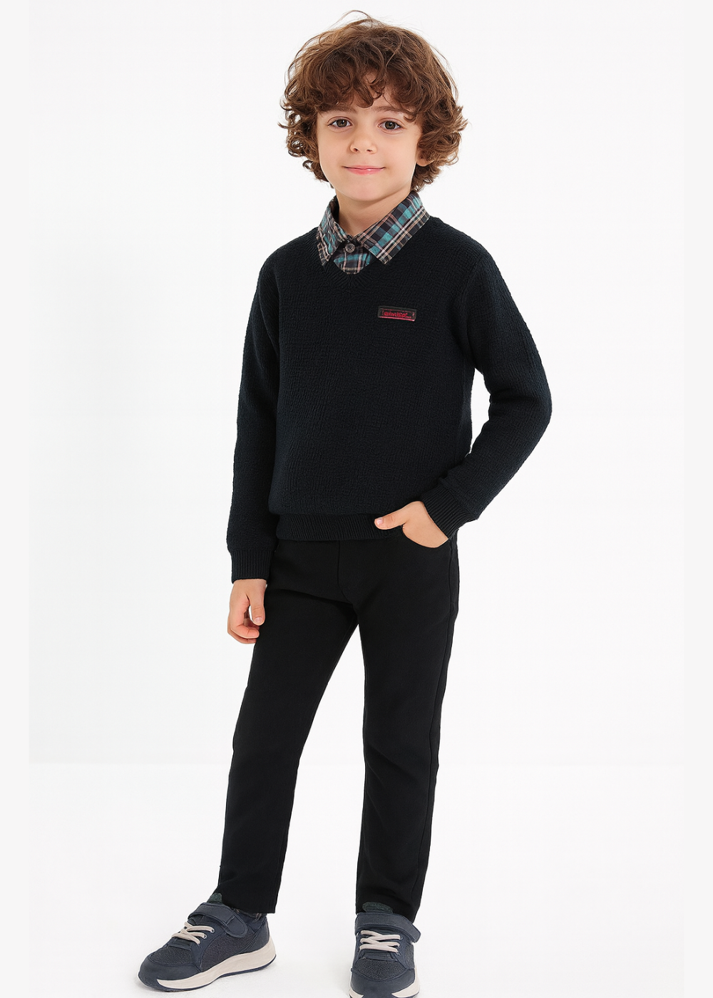 3'lü Set Siyah Triko & Gömlek & Gabardin Pantolon Erkek Çocuk