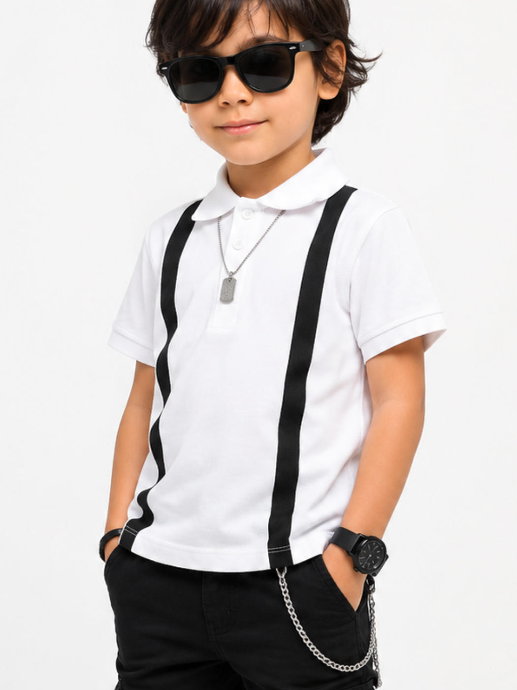 Beyaz Çizgi Desenli Polo T-shirt