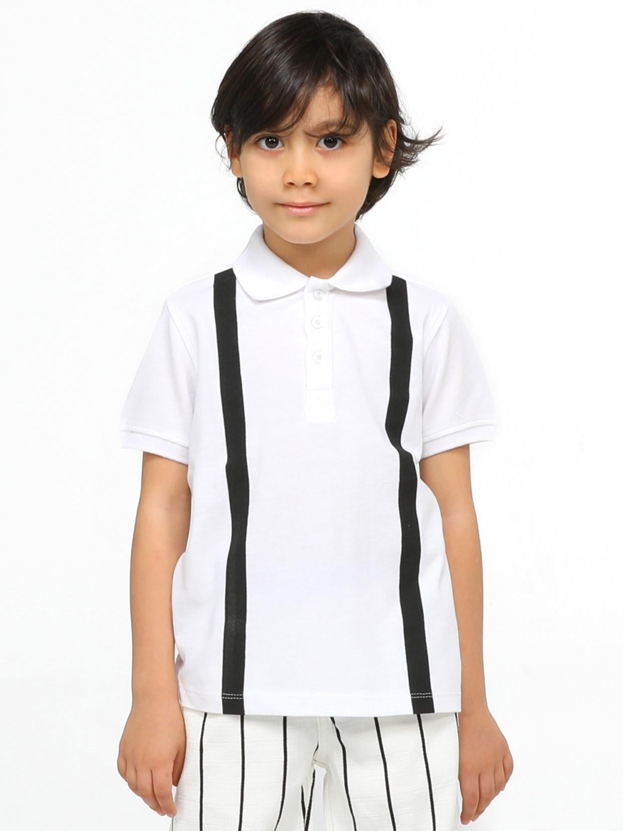 Beyaz Çizgi Desenli Polo T-shirt