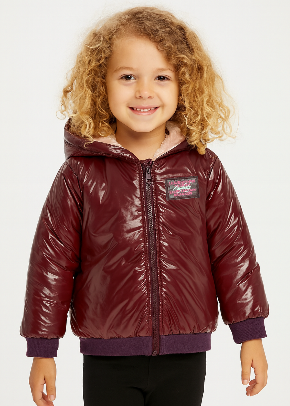 Kız Çocuk Elyaflı Kapüşonlu Bordo Mont