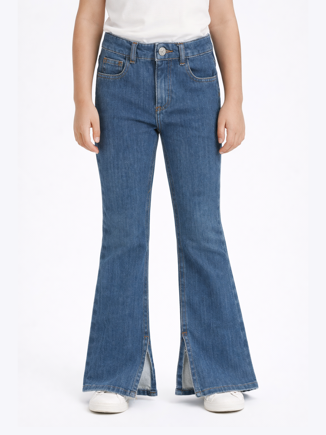 Mid Washed İspanyol Paça Yırtmaçlı Denim Pantolon