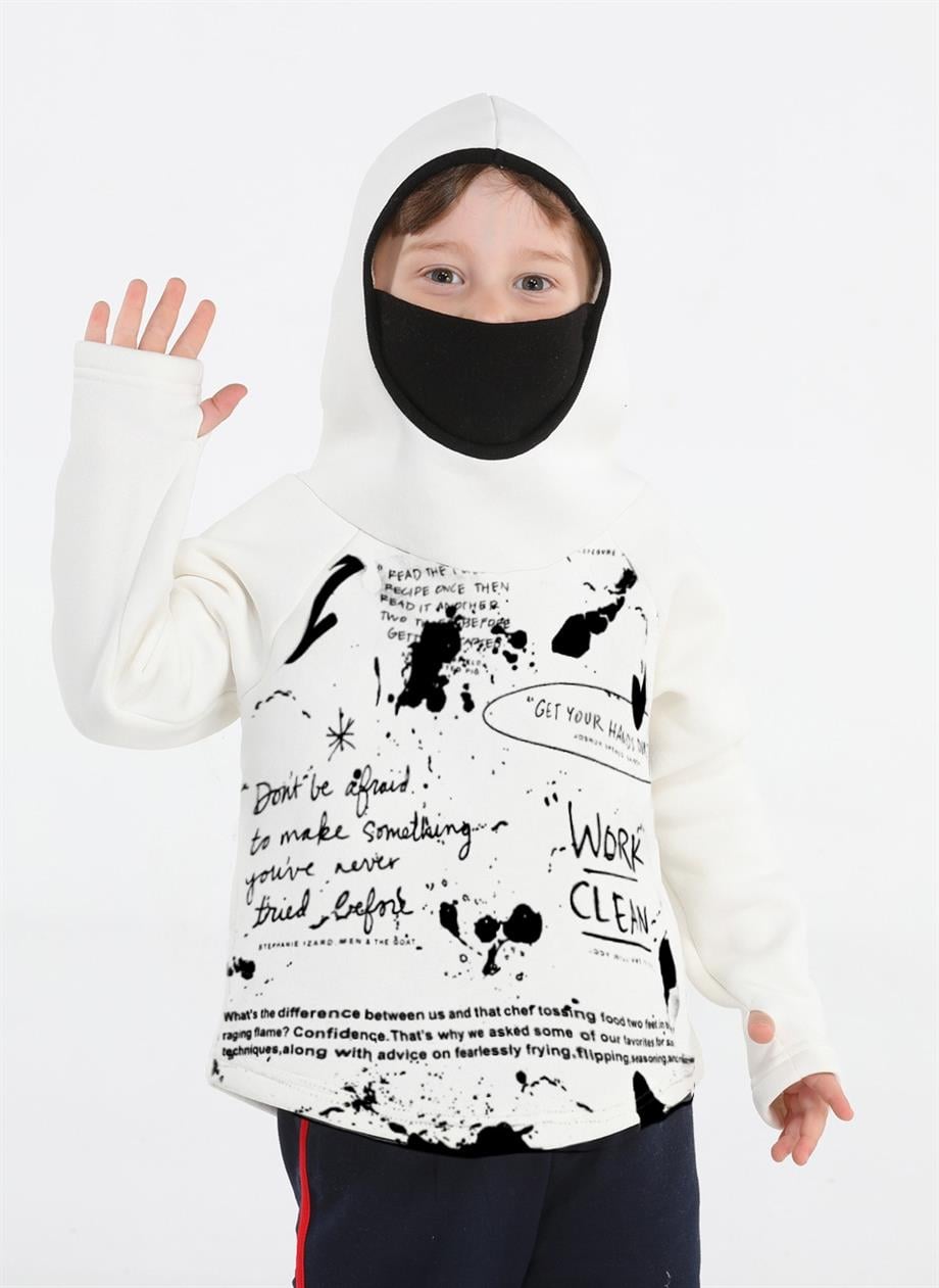 Ninja Casa Baskılı Ekru Unisex Sweatshirt