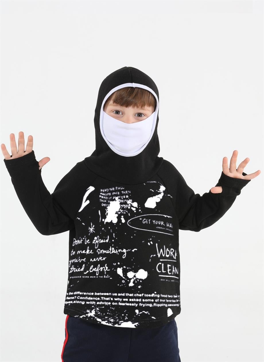 Ninja Casa Baskılı Siyah Unisex Sweatshirt