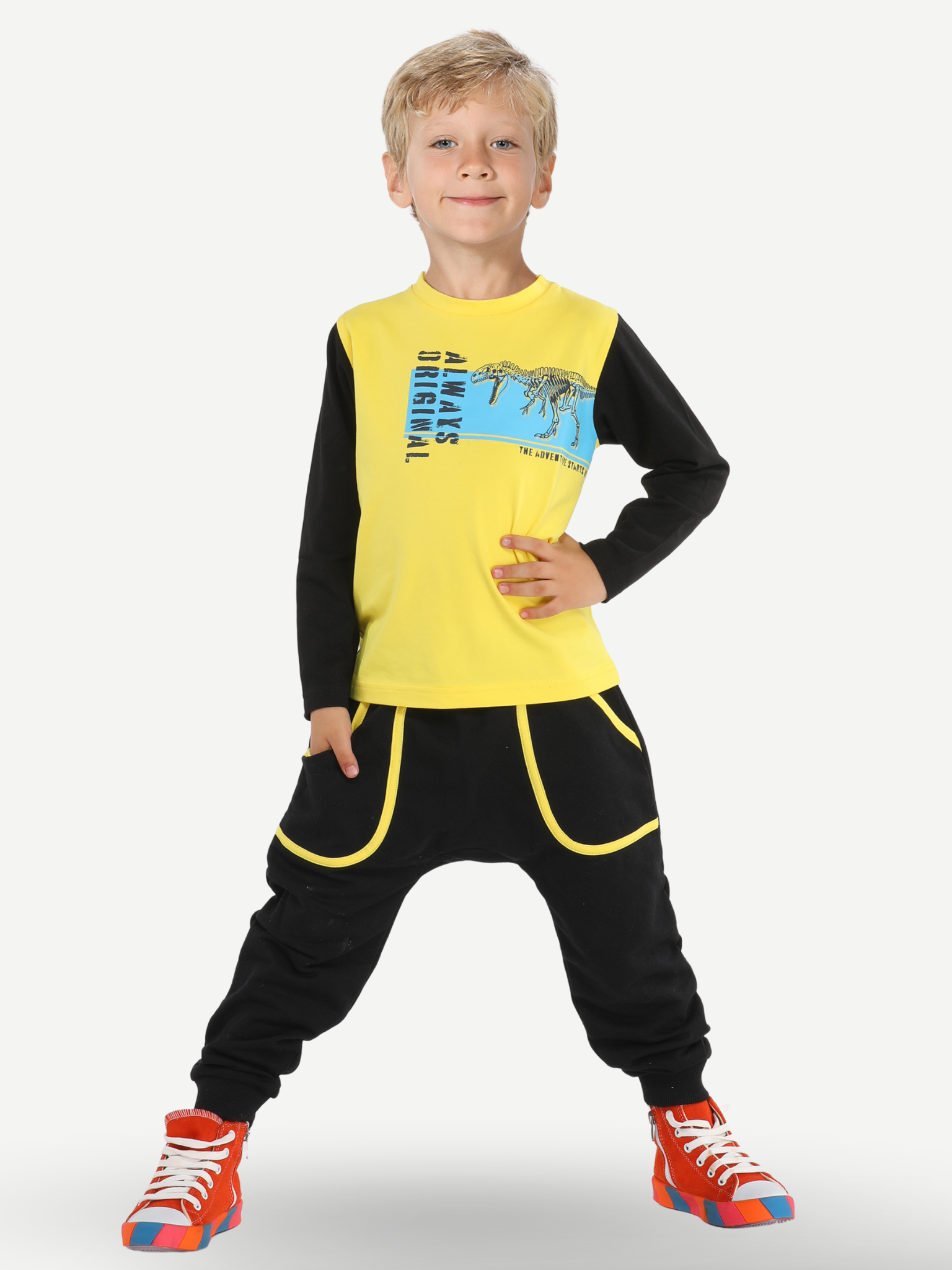 Original T-rex Sarı - Siyah Pantolon + T-shirt Takım