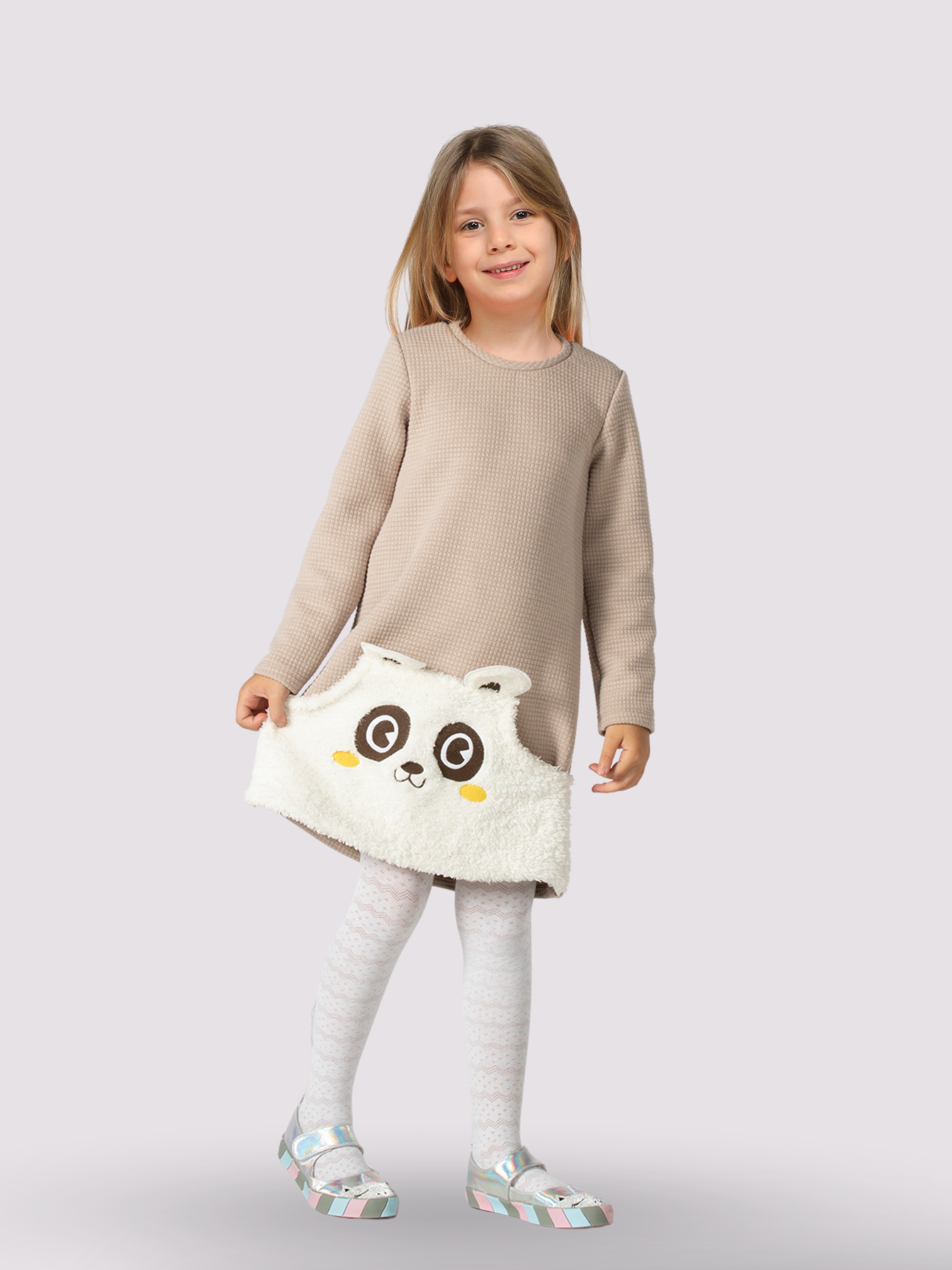 Panda Cepli Kız Çocuk Elbise