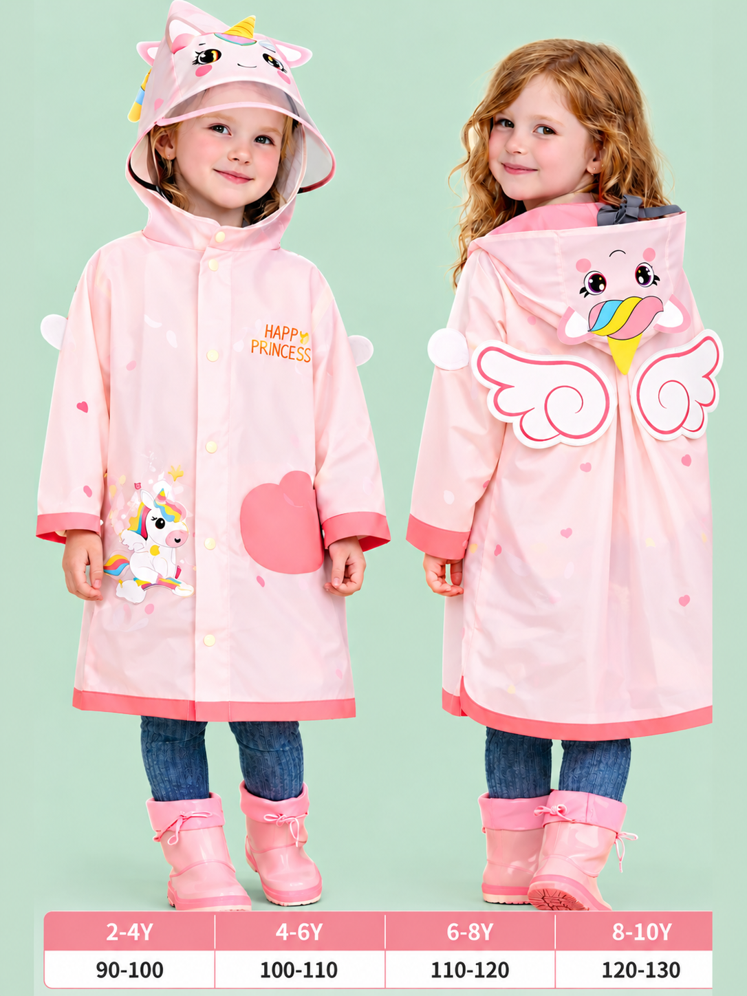 Pembe Unicorn Prenses Yağmurluk