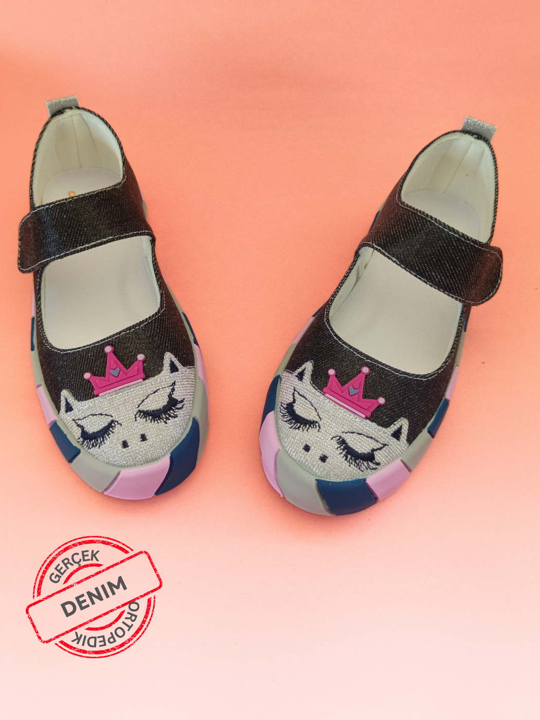 Prenses Parlak Denim Kız Çocuk Babet