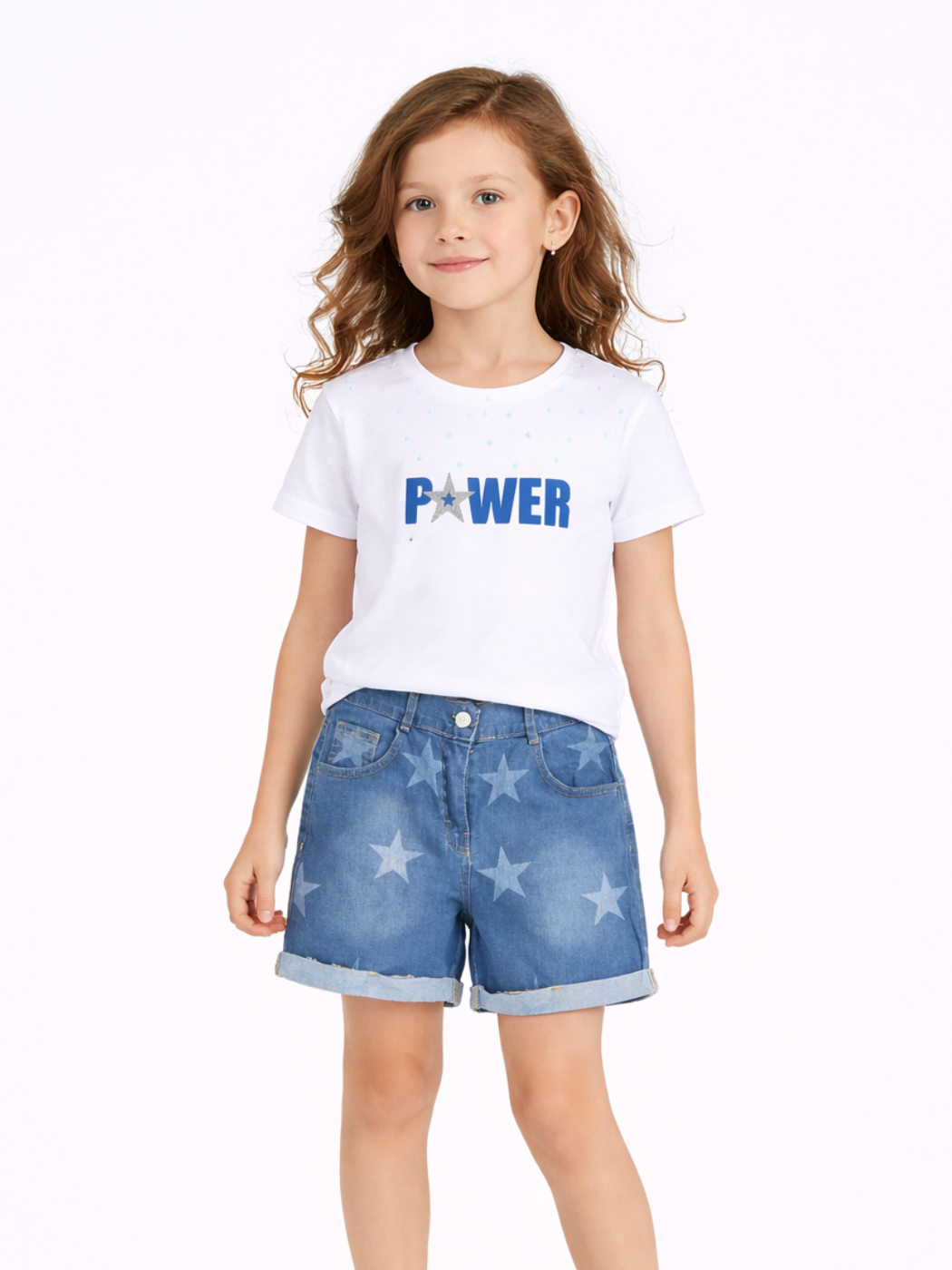Stars Denim Şort & T-shirt Takım