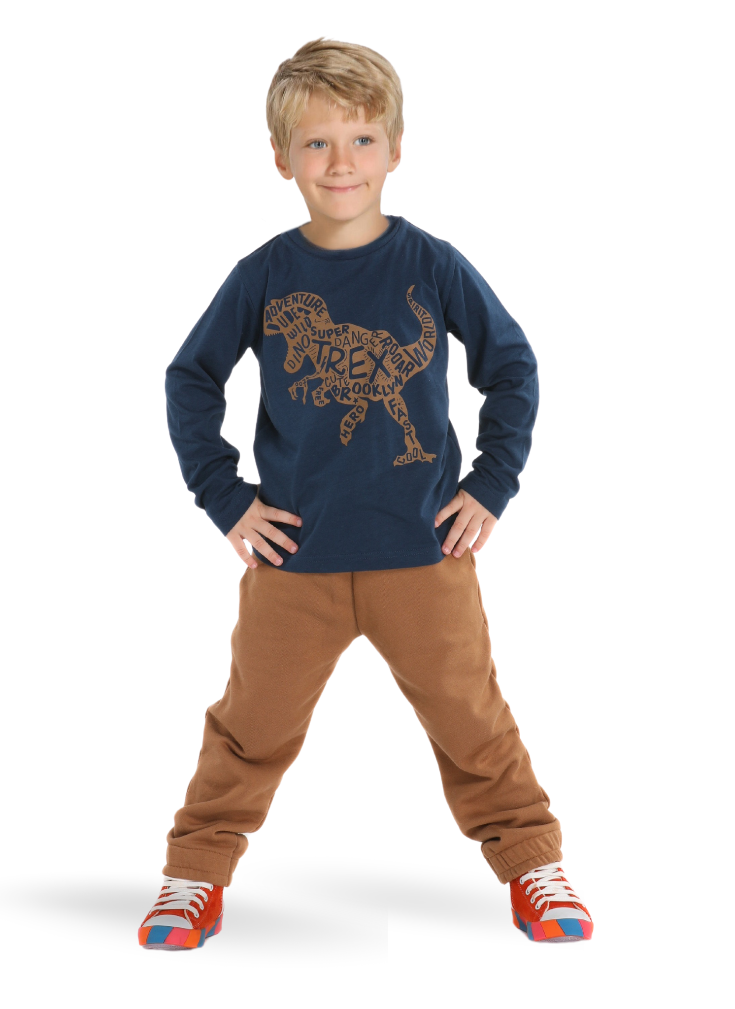 T-Rex Baskılı Jogger Pantolon + Uzun Kol -T-shirt Takım