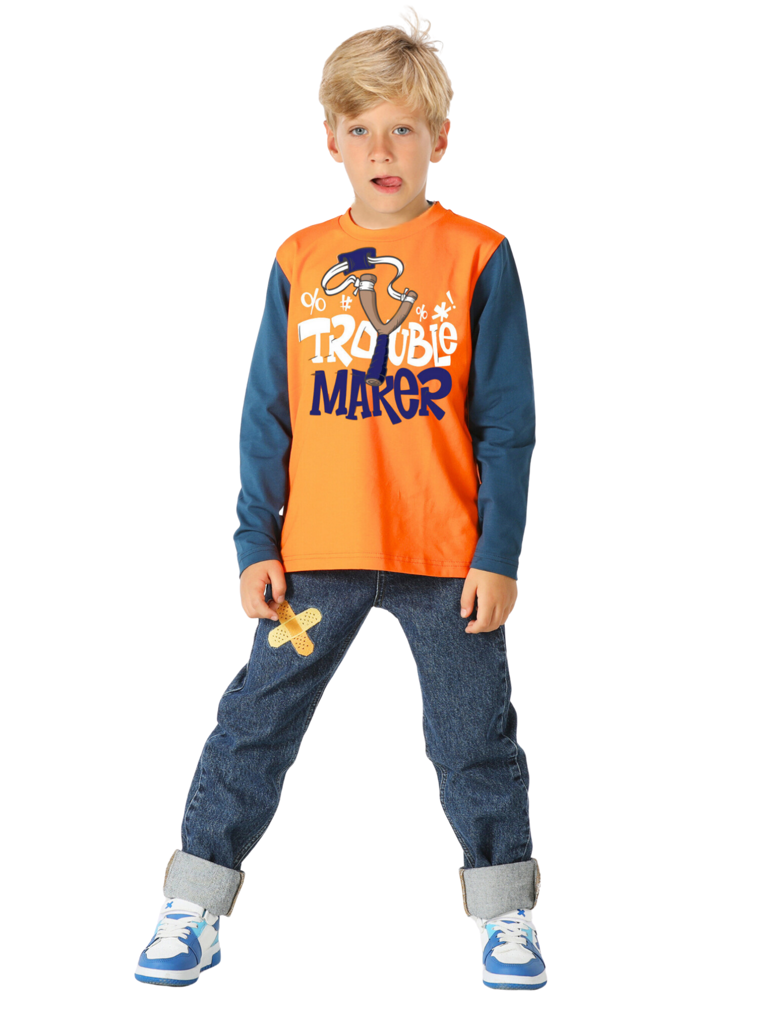 Trouble Maker Denim Pantolon +T-shirt Takım