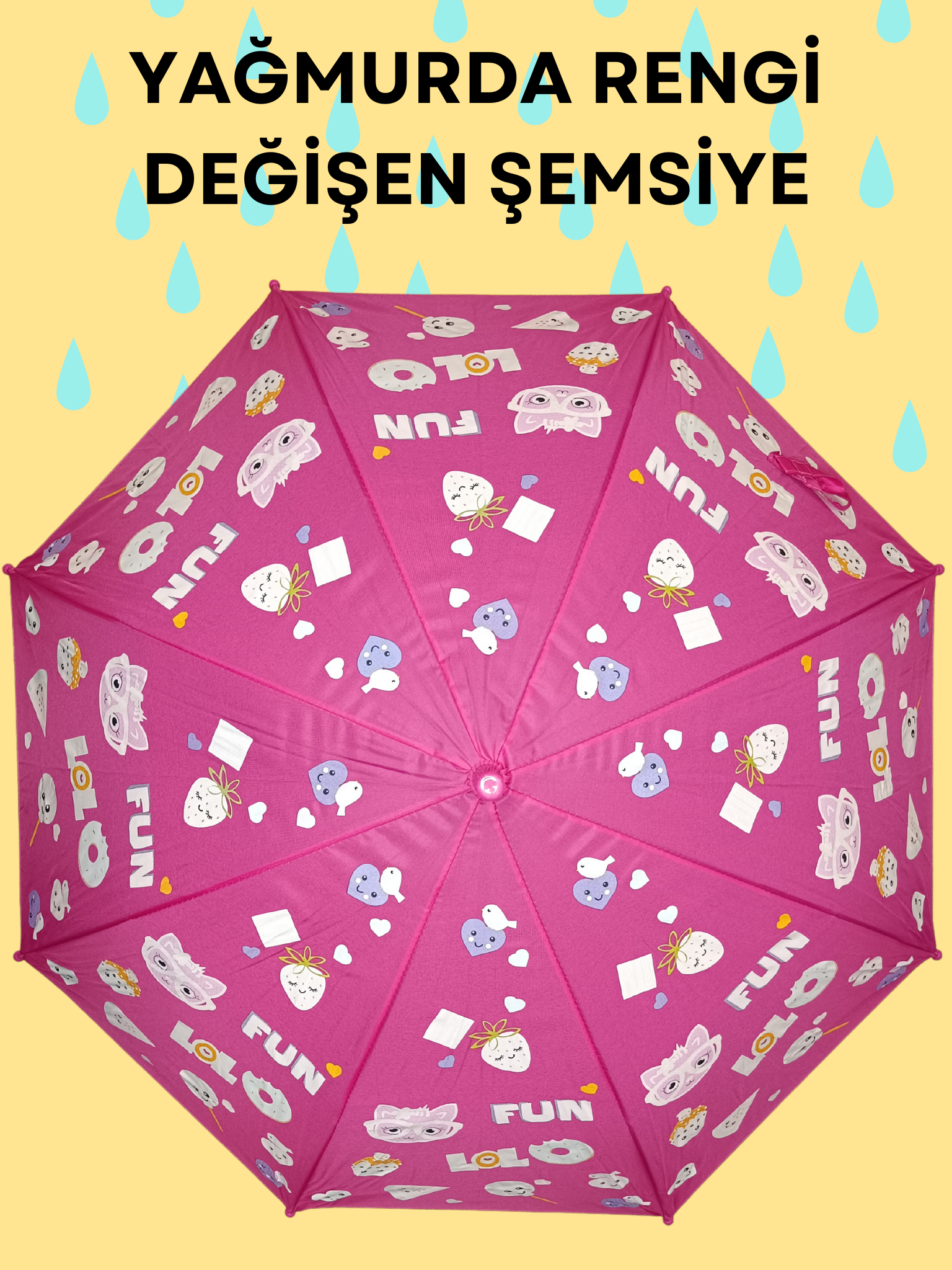 Yağmurda Rengi Değişen Fuşya Kız Çocuk Şemsiye