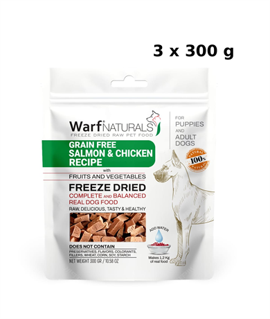 Freeze Dried - Somon & Tavuk Etli Köpek Maması 300 gr x 3 Adet