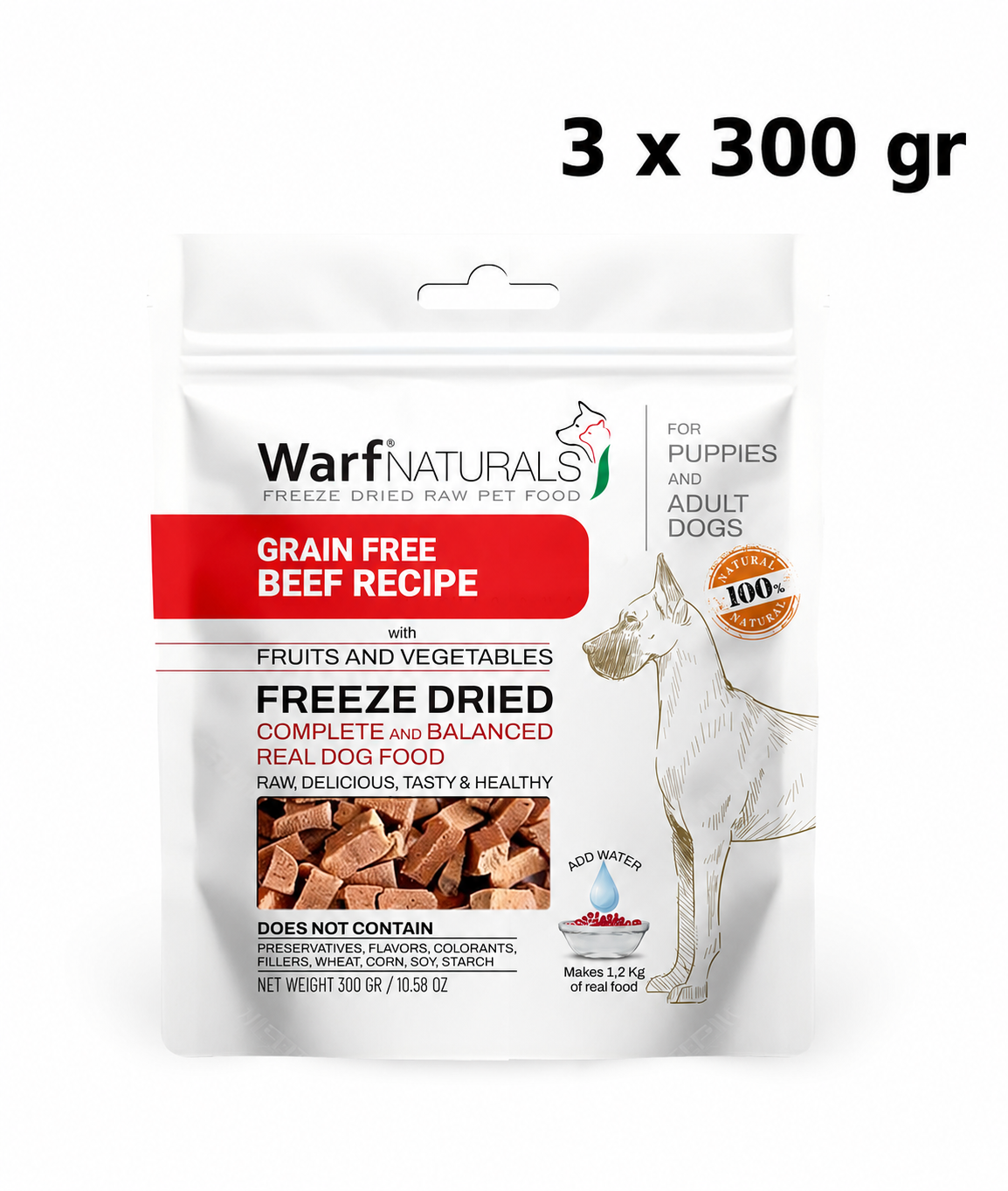 Freeze Dried - Dana Etli Köpek Maması 300 gr x 3 Adet