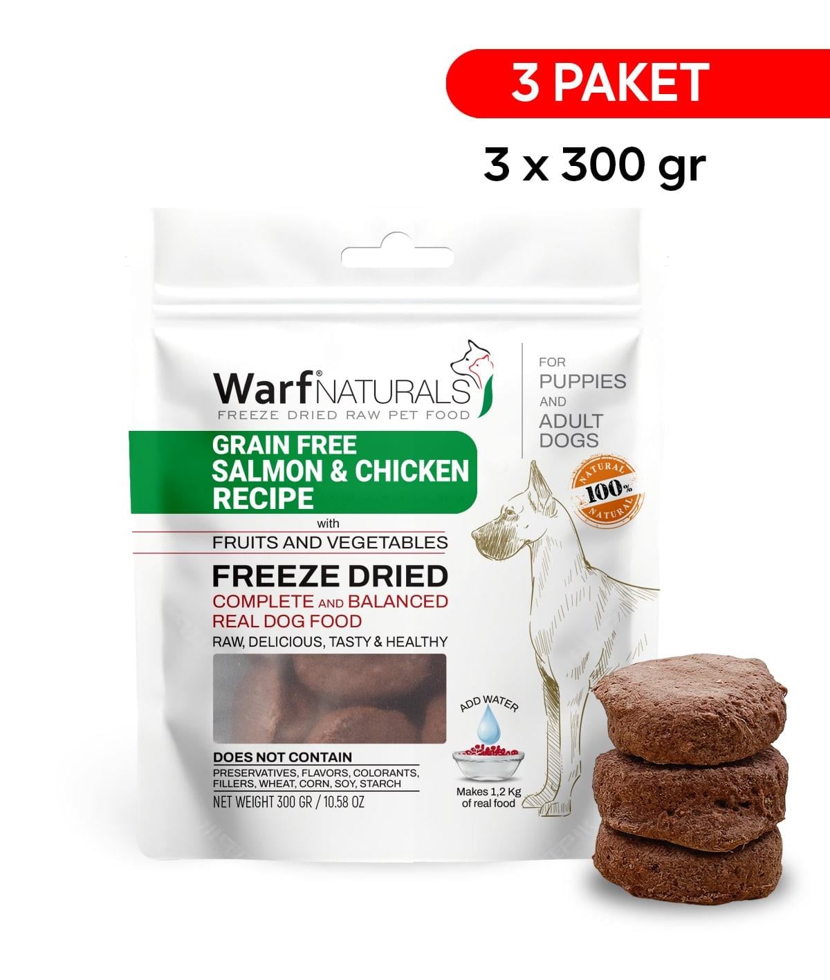 Freeze Dried - Somon & Tavuk Etli Köpek Maması 300 gr x 3 Adet