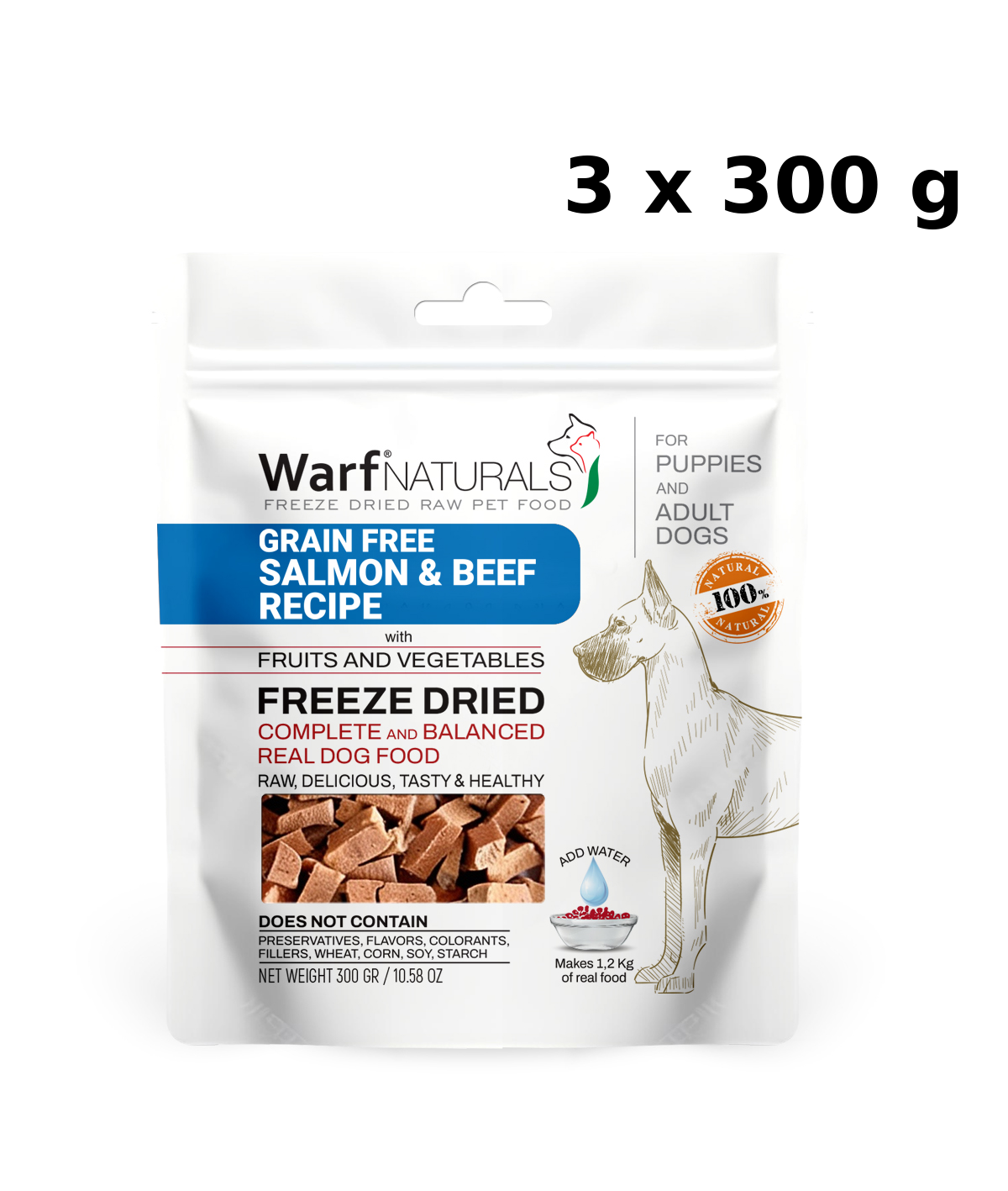 Freeze Dried - Somonlu & Dana Etli Köpek Maması 300 gr x 3 Adet