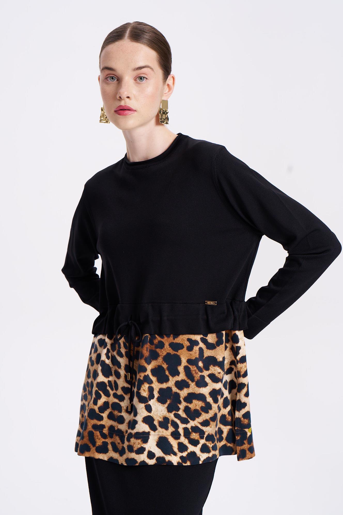 3102 ETEĞİ LEOPAR BELİ BAĞCIKLI TUNİK