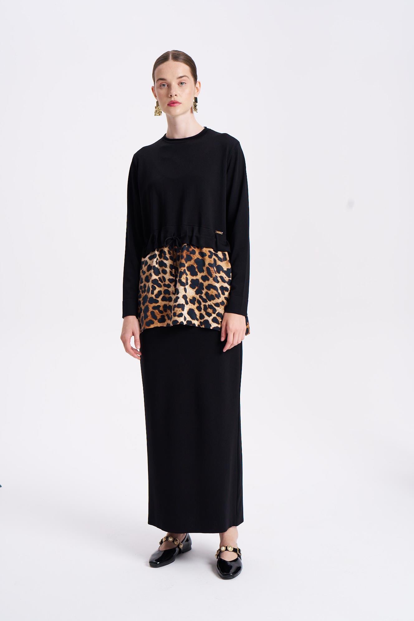 3102 ETEĞİ LEOPAR BELİ BAĞCIKLI TUNİK