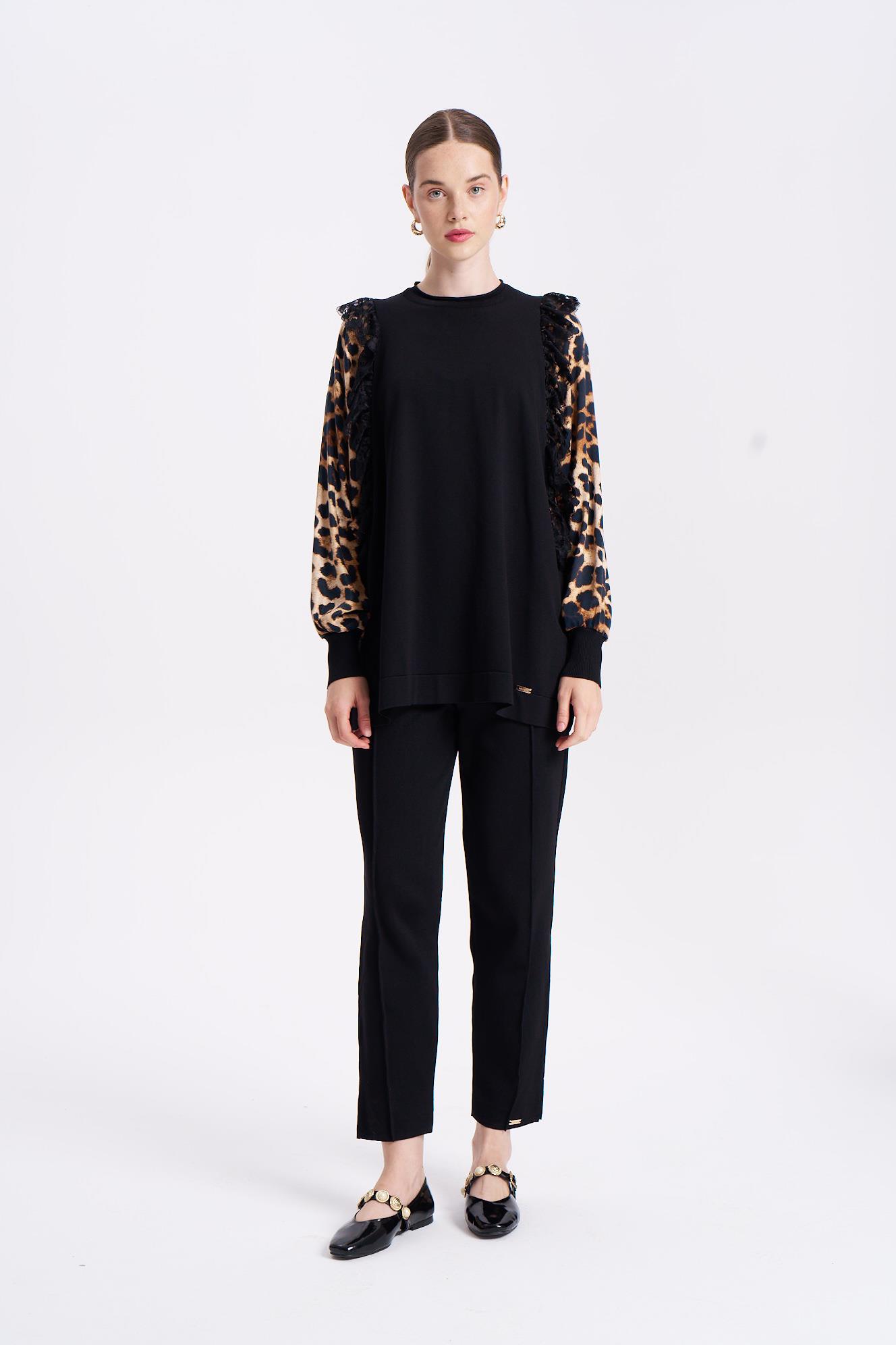 3103 LEOPAR KOLLU DANTEL FIRFIRLI TUNİK 