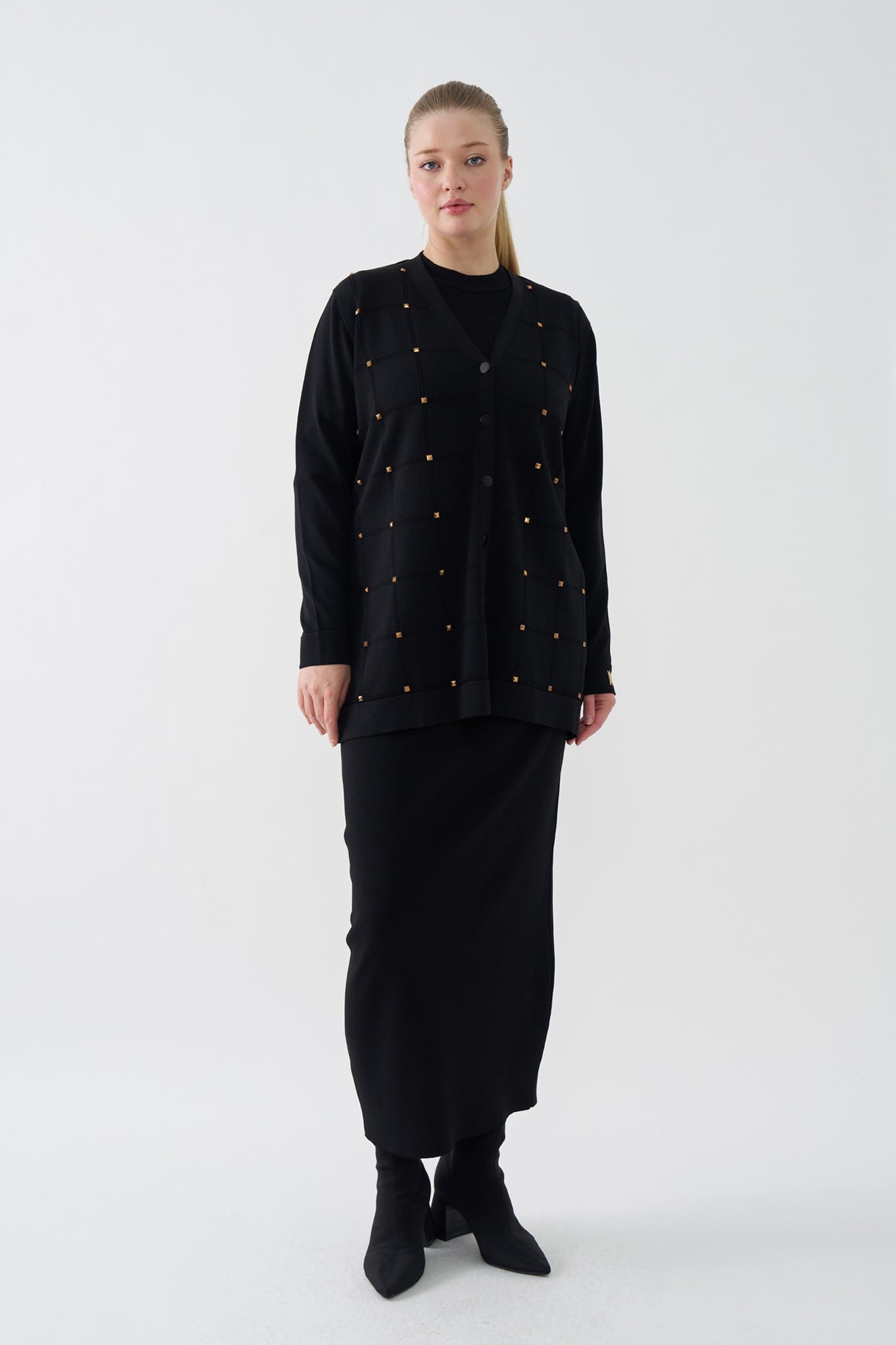 3148 KARE DESENLİ DROPLU HIRKA