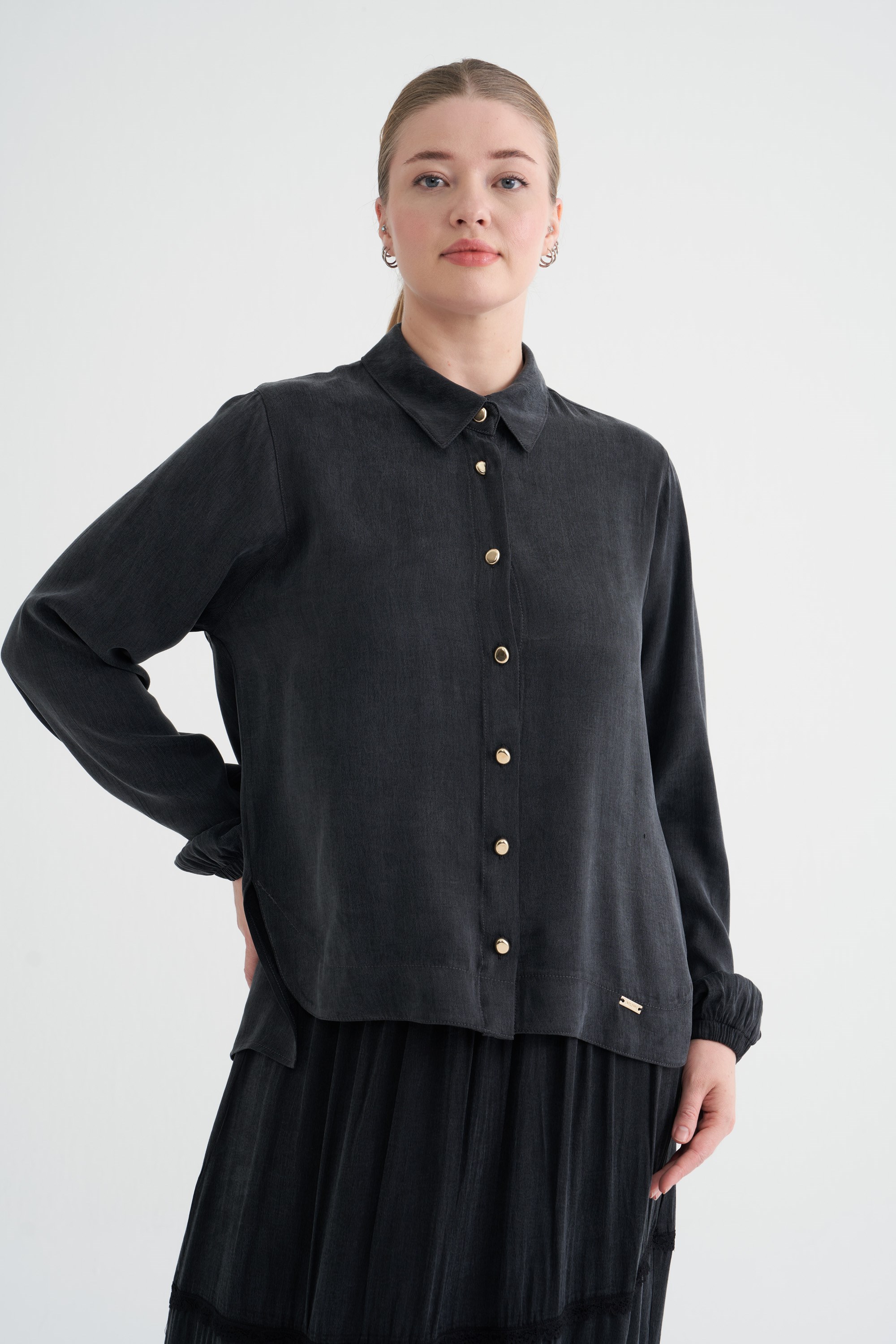 4020 ÖNÜ OVAL CUPRO KISA GÖMLEK