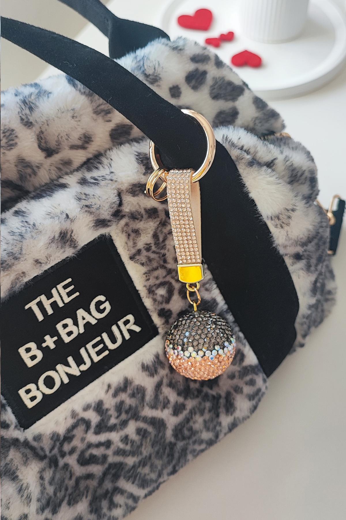 1.Kalite Zirkon Taşlı Gümüş-Nude Top Model Anahtarlık Ve Çanta Aksesuarı  ve Hediyelik