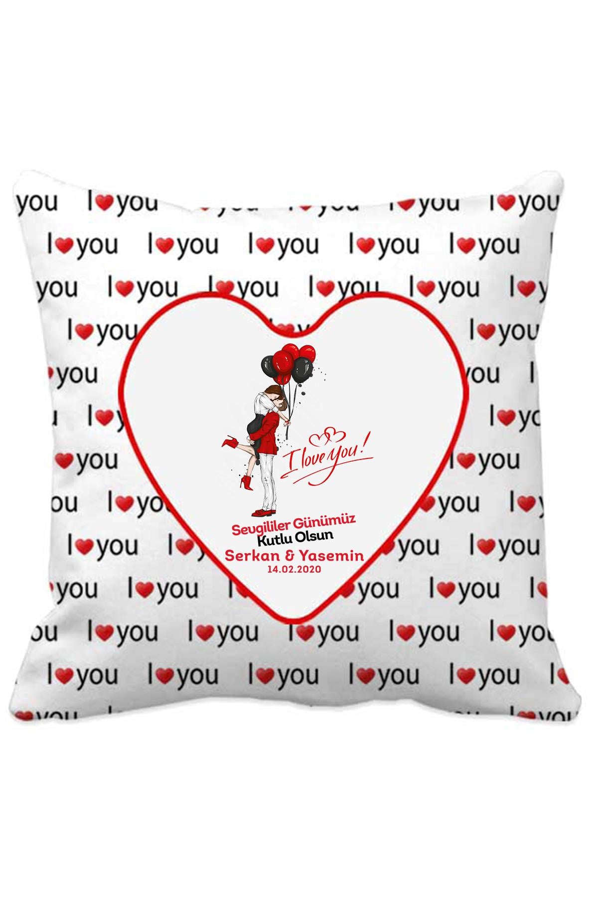 I Love You Kalp Desen Yastık