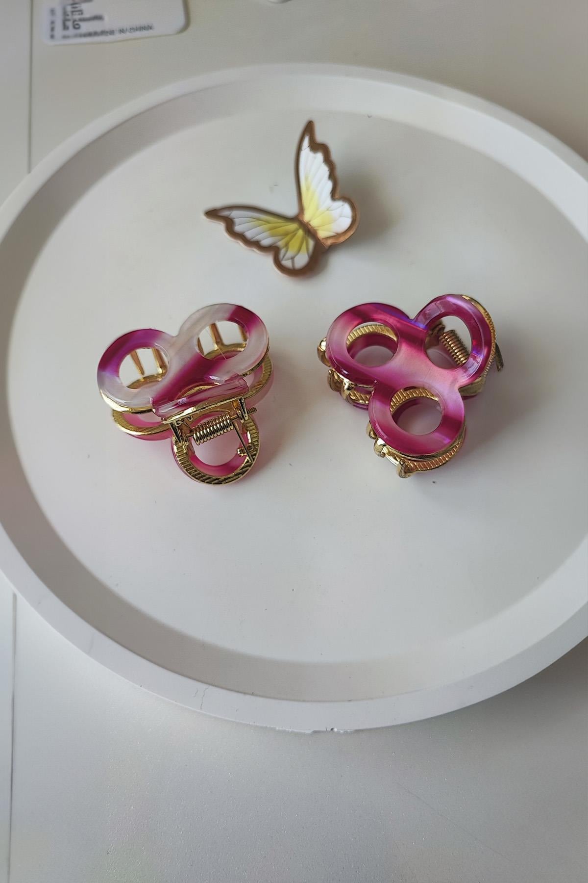 Pembe Epoksi Şık Mandal Toka Set 2 li