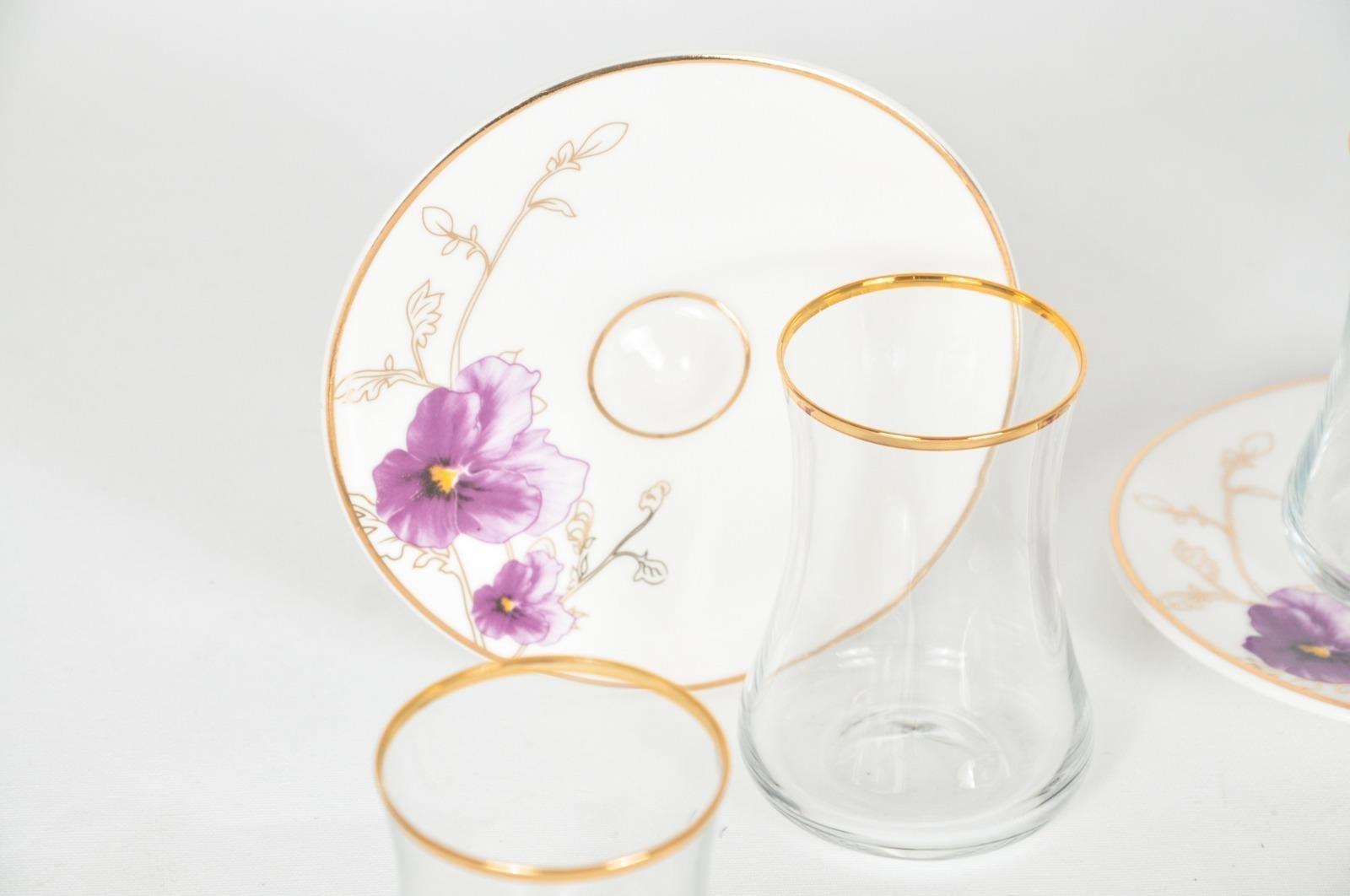 EVALİZA BUKET MOR ÇAY SETİ 6LI