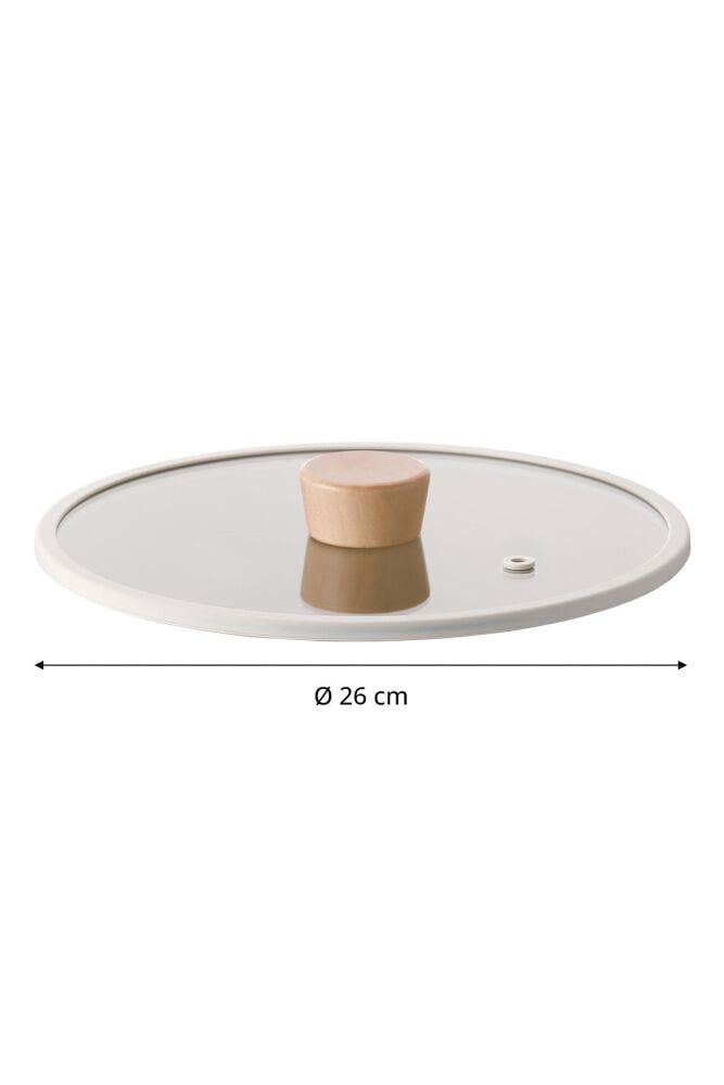 FİKA 26 CM DÜZ SİLİKON ÇERÇEVELİ CAM KAPAK BEJ
