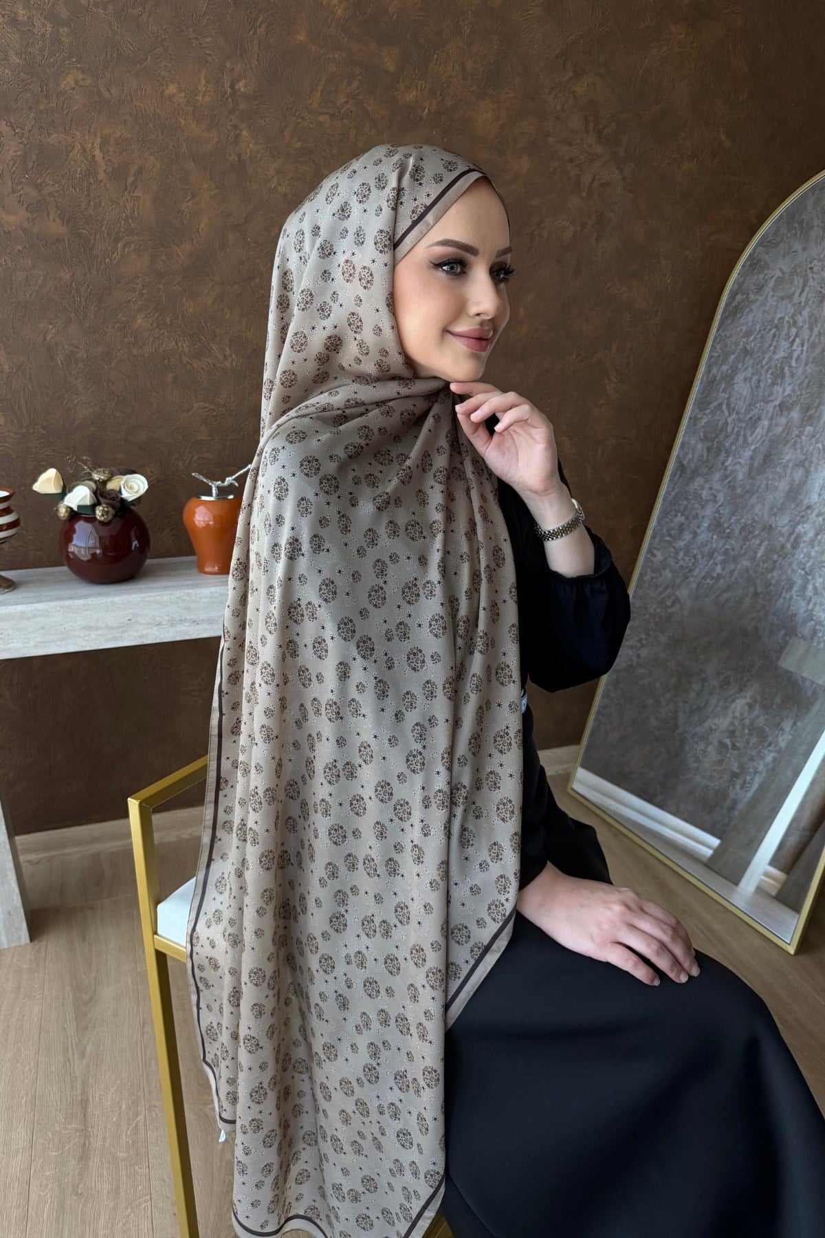 Açık Vizon Mihra Hint İpeği Şal 