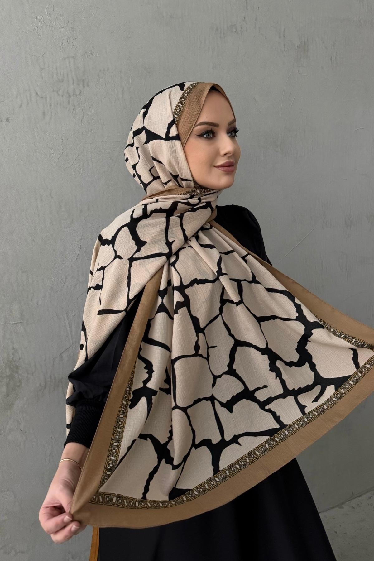 Bej Taş Desen Cotton Şal