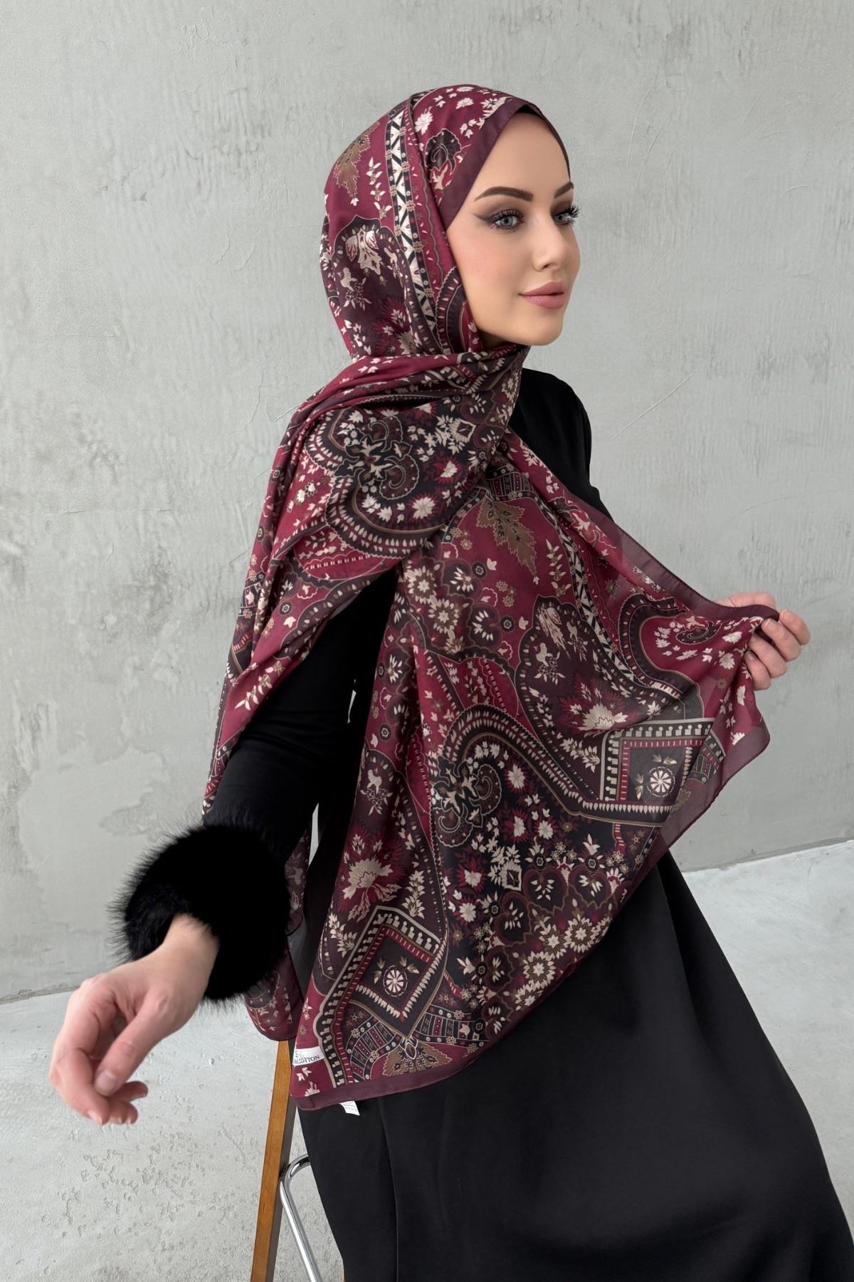 Bordo Alya Bohem Modal İpek Şal