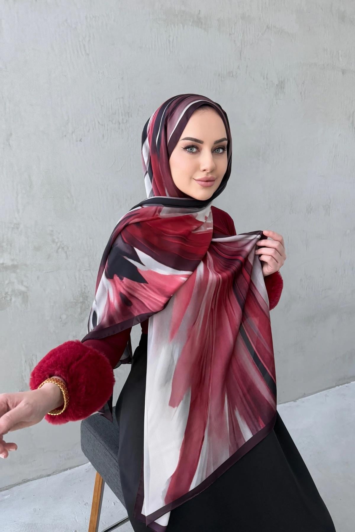 Bordo Bade Kumlu İpek Şal 