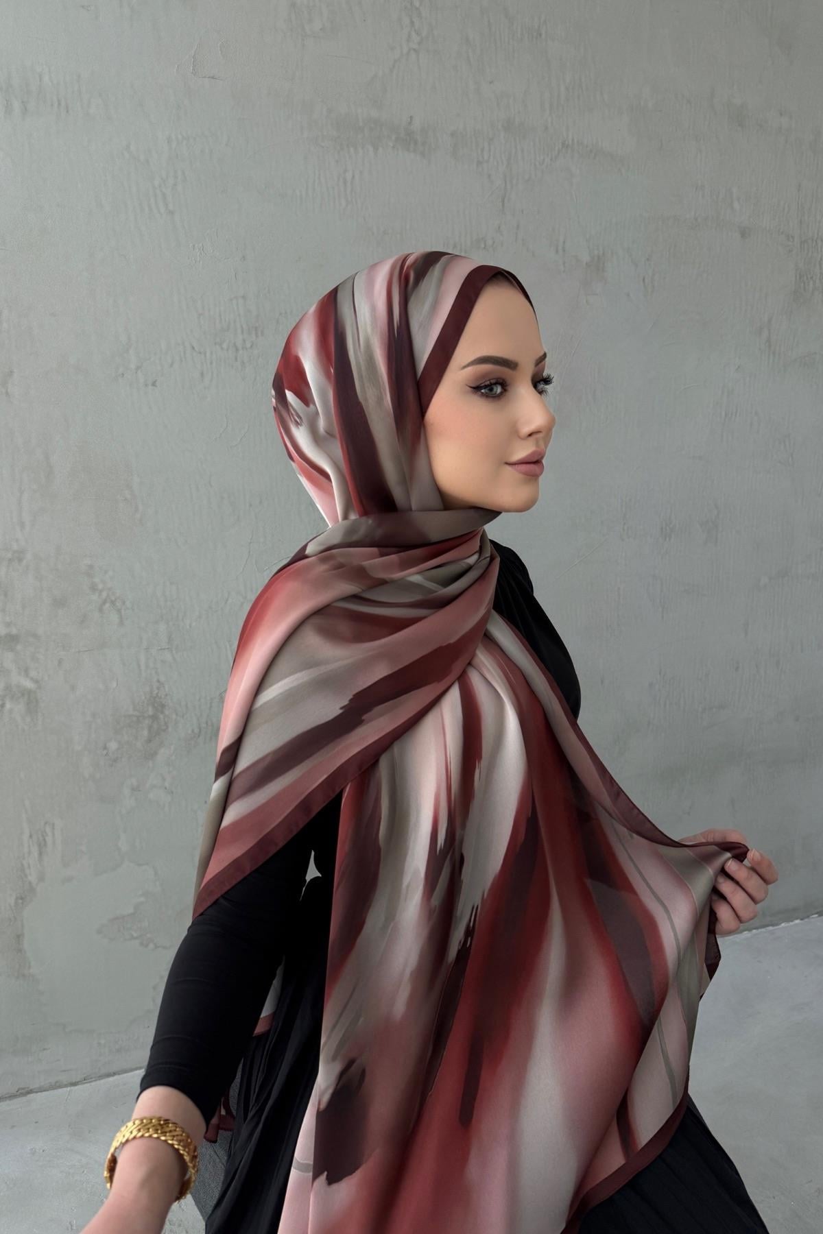 Bordo Berçem Kumlu İpek Şal 
