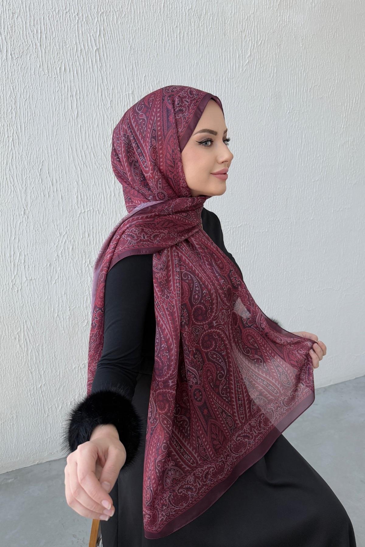 Bordo & Bordo Otantik Hint İpeği Şal