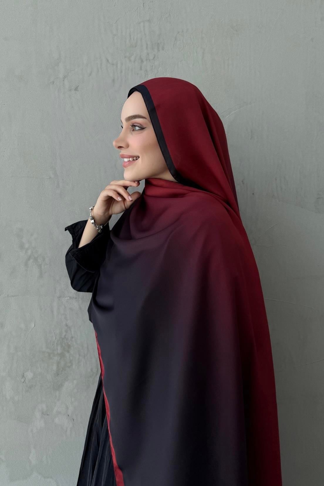 Bordo Degrade İthal Kumlu İpek Şal