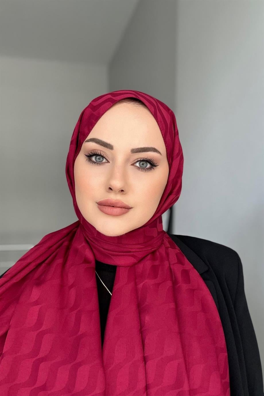 Bordo Desenli İpeksi Jakar Şal 