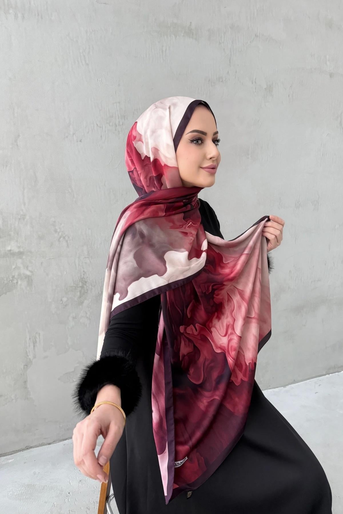 Bordo Eftelya Kumlu İpek Şal 