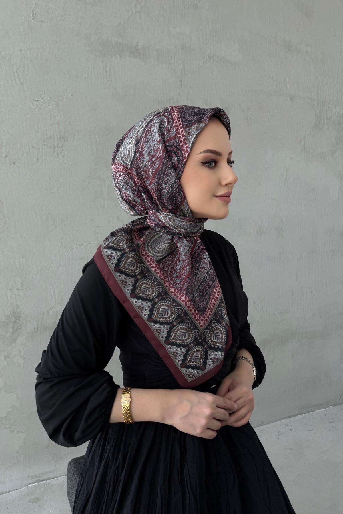 Bordo Elvin Bohem Modal İpek Eşarp