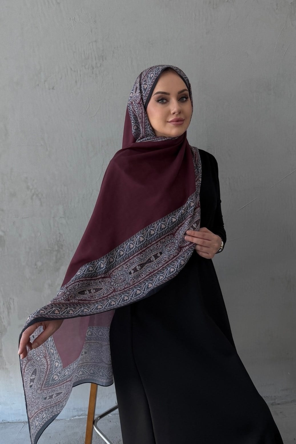 Bordo Ferda Modal İpek Şal 