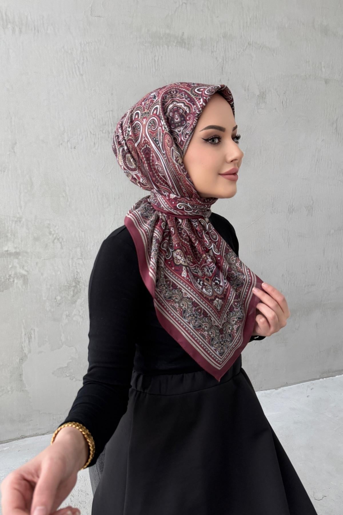 Bordo Feride Bohem Modal İpek Eşarp