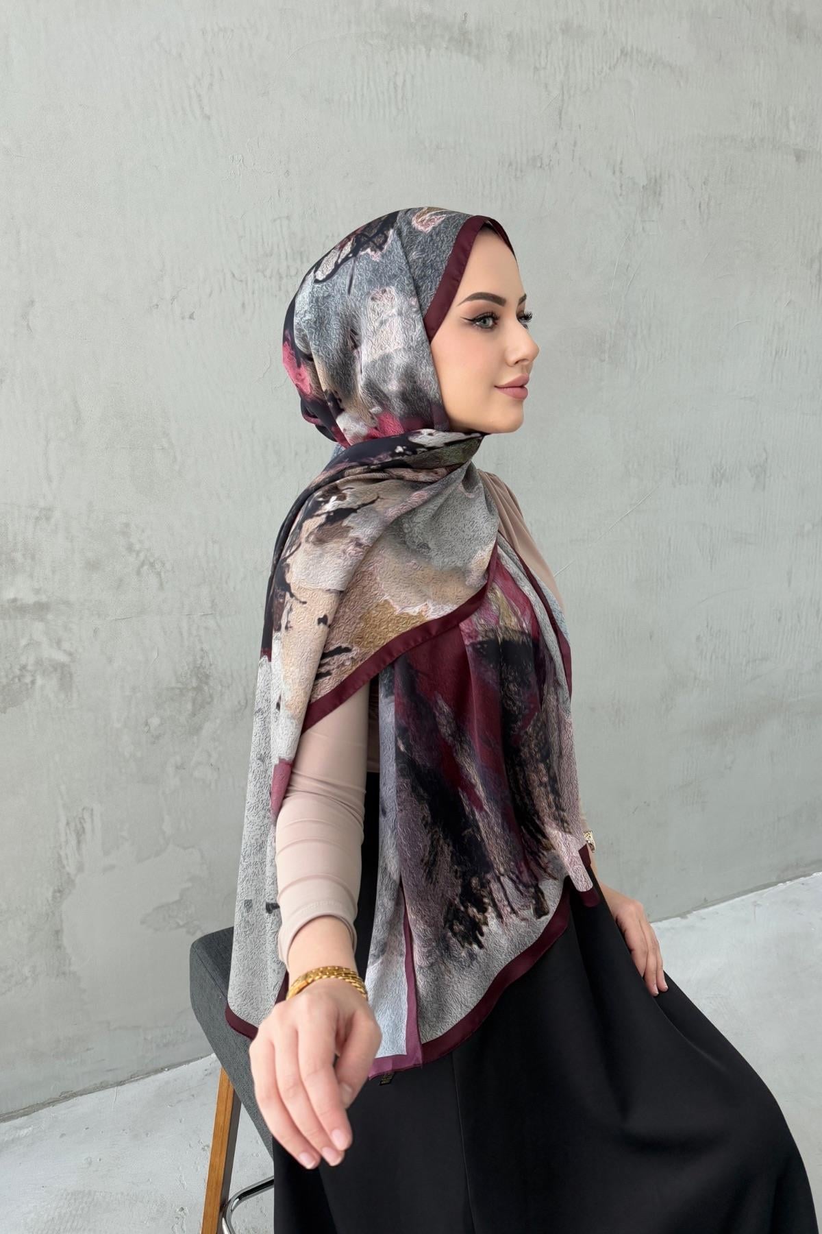 Bordo Feriha Kumlu İpek Şal 