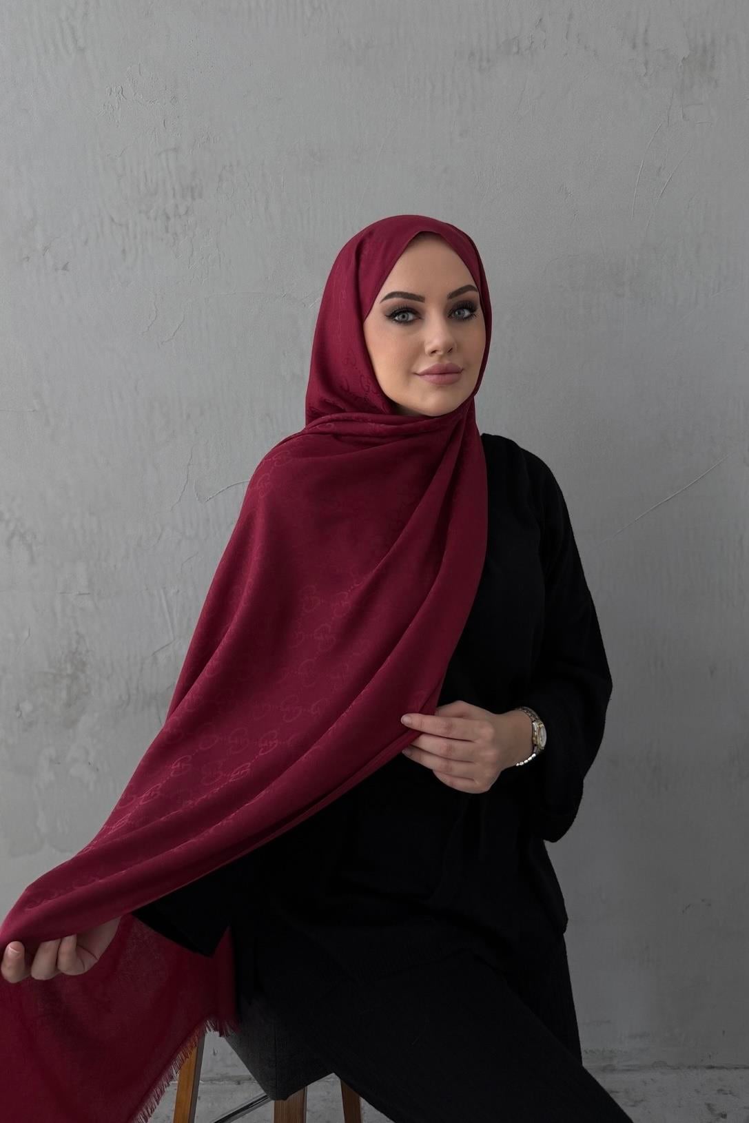 Bordo Gucci Yün İpek Şal 
