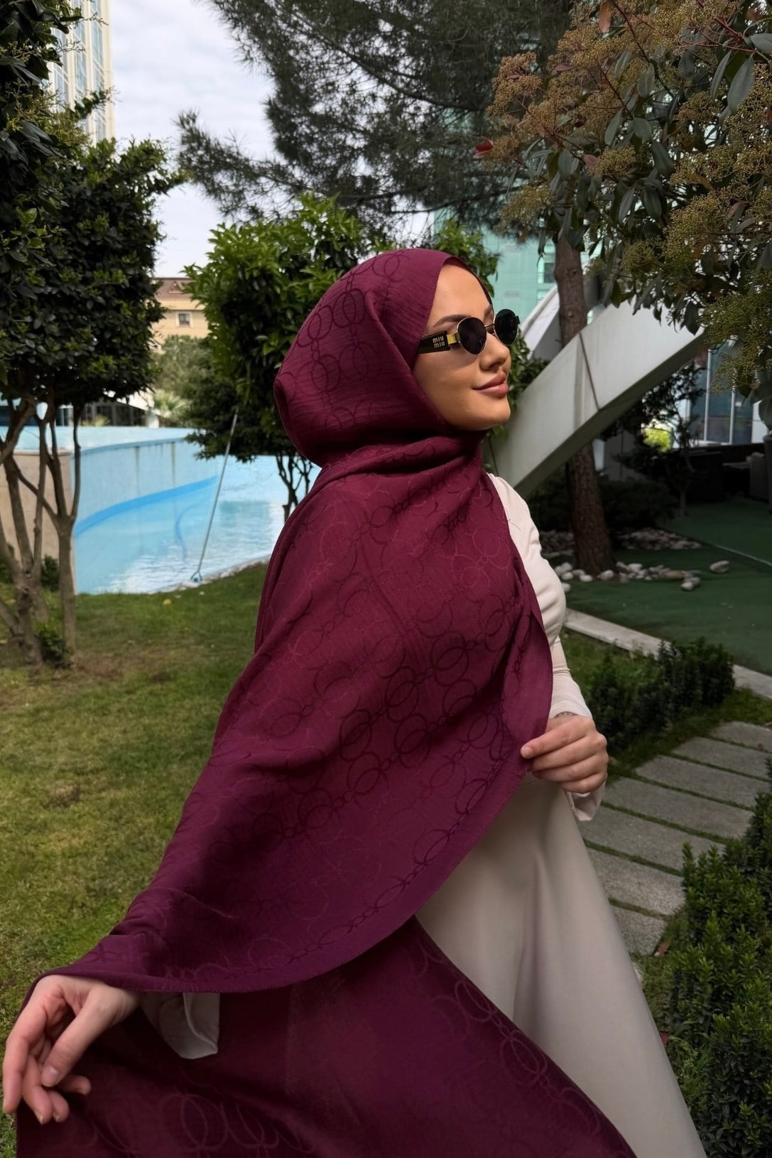 Bordo Halka Desen Naia Şal 