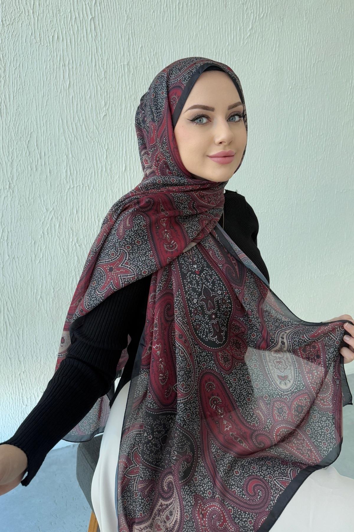 Bordo Hercai Otantik Hint İpeği Şal