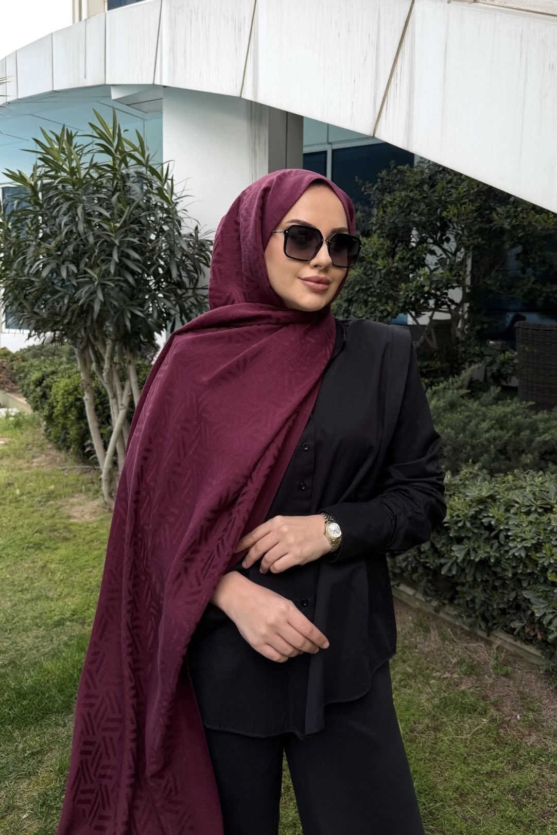 Bordo Kibrit Desen Naia Şal 