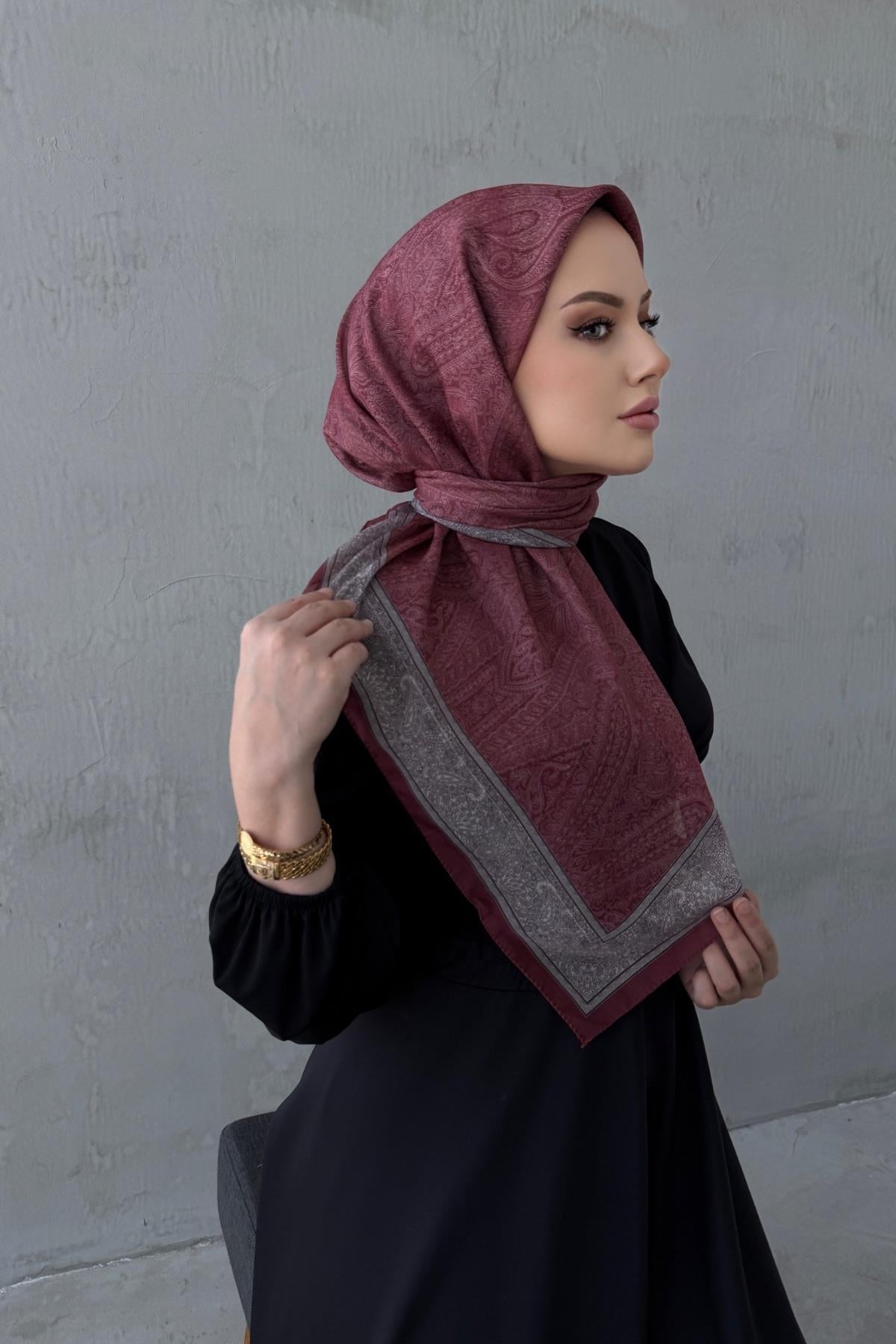 Bordo Leyla Bohem Modal İpek Şaleşarp