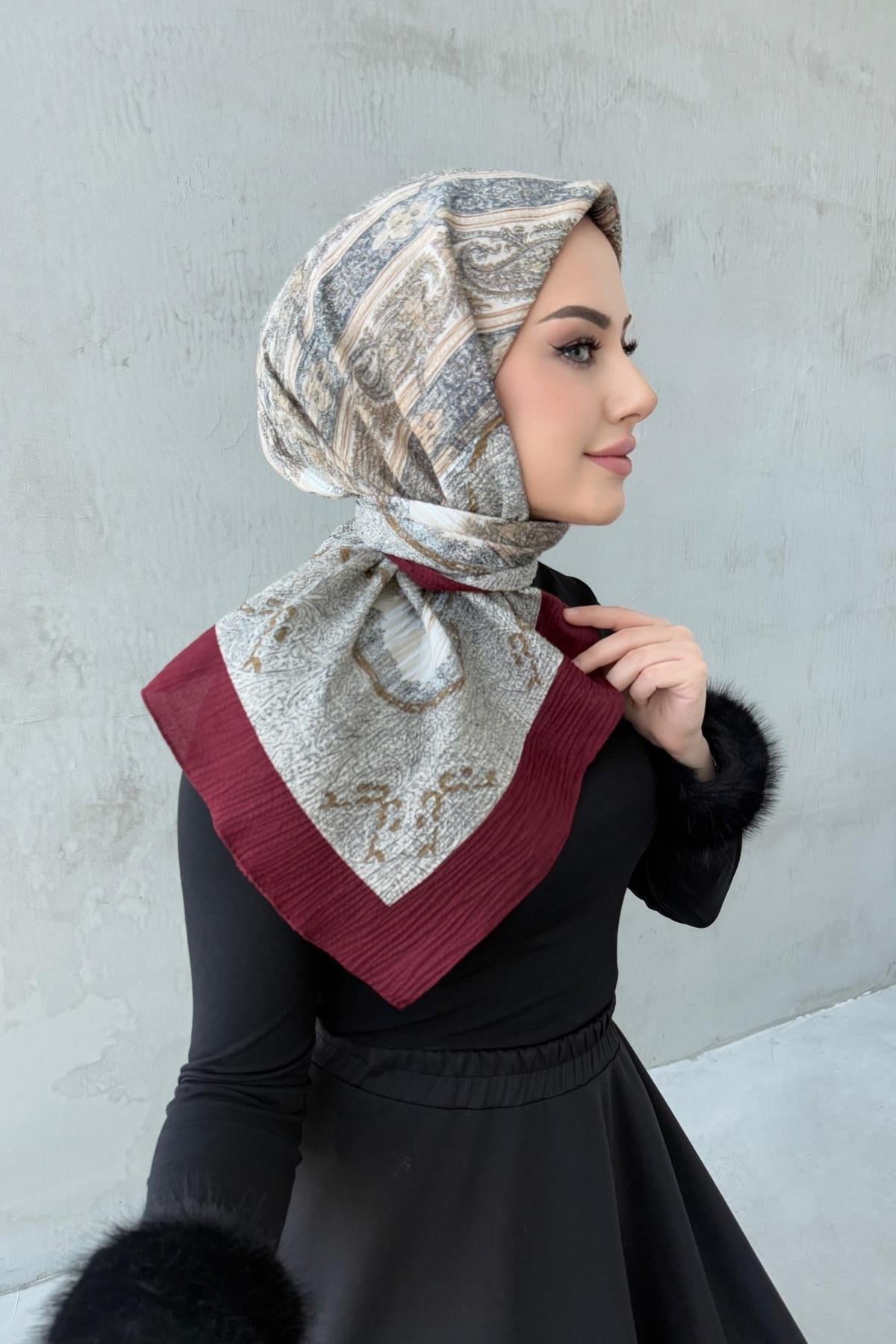 Bordo Meftun Naturel Eşarp