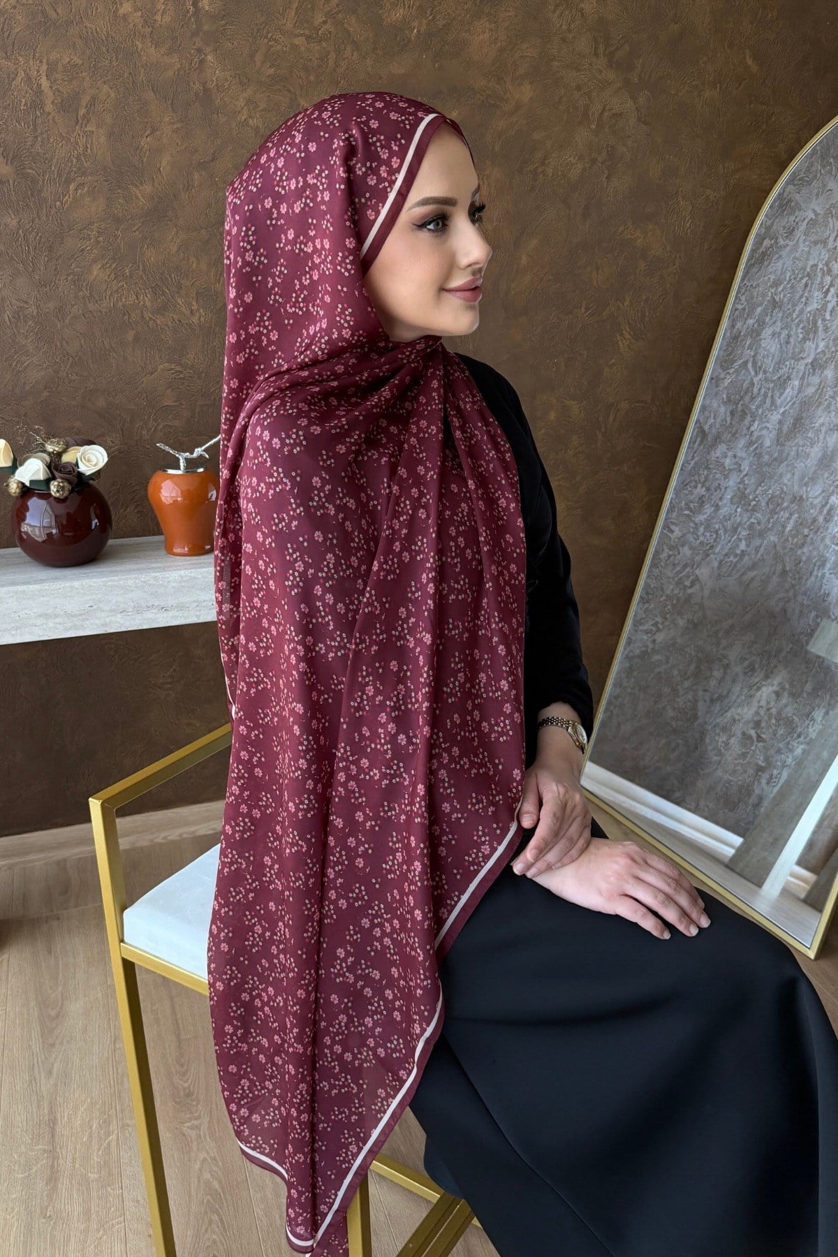 Bordo Mihra Hint İpeği Şal 