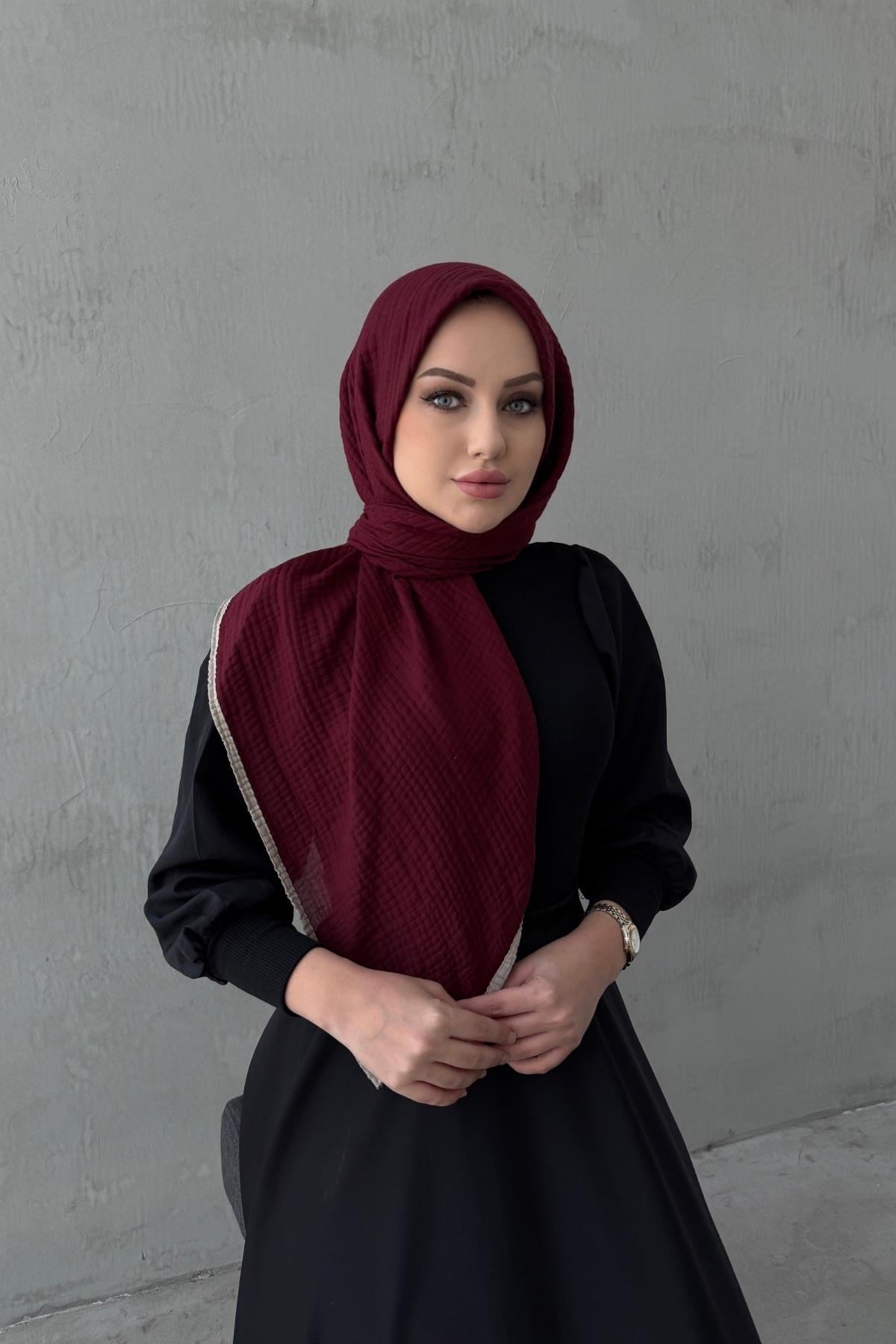 Bordo Müslin Eşarp 